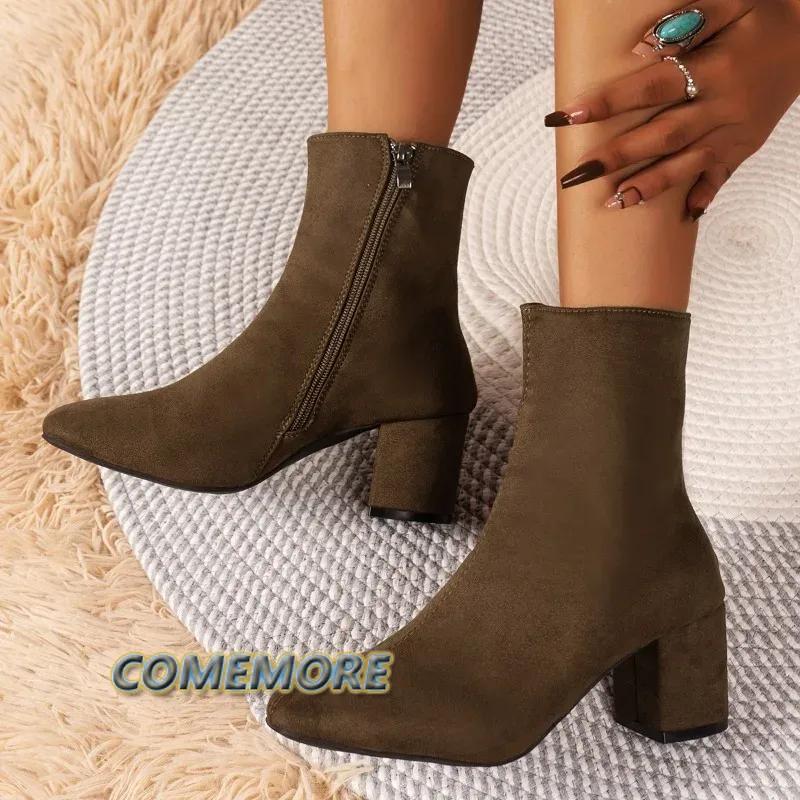 Осенне-зимняя обувь Женская обувь на каблуке Модная женская обувь с боковой молнией Элегантные туфли на высоком каблуке Ботильоны для вечеринок Удобные ботинки размера плюс 42