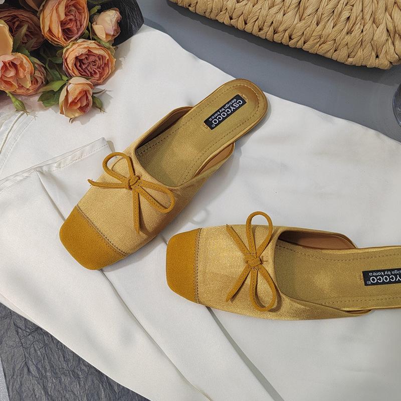 Ветер цветовой сочетаемости дофаминовые конфетные цвета шлепанцы на плоской подошве французский уменьшающий возраст бант фея атласная сумка голова шлепанцы