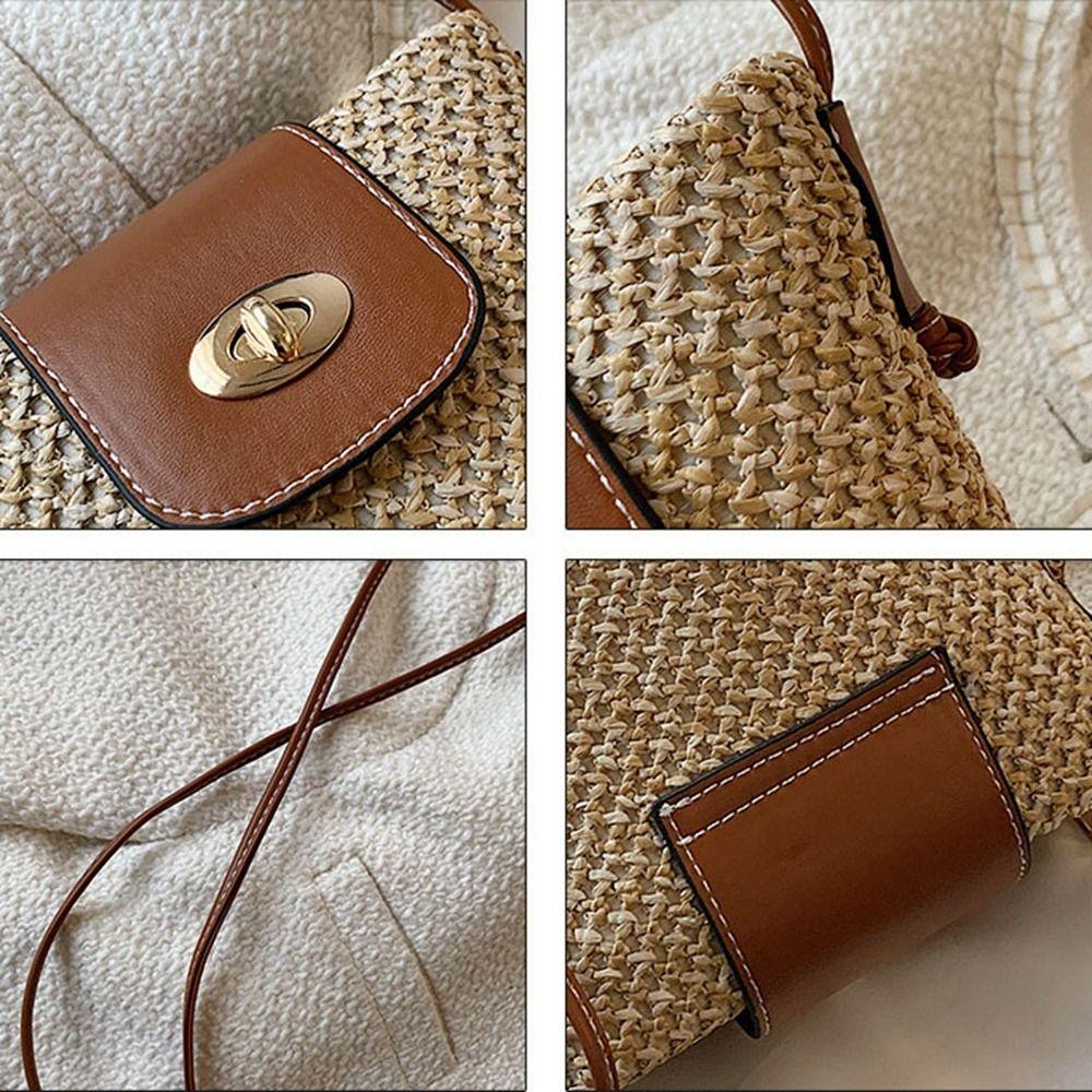 Bohemian Style Weave Shoulder Bag Mini Crossbody Bag Casual Woven Bags for Women Makeup Bag