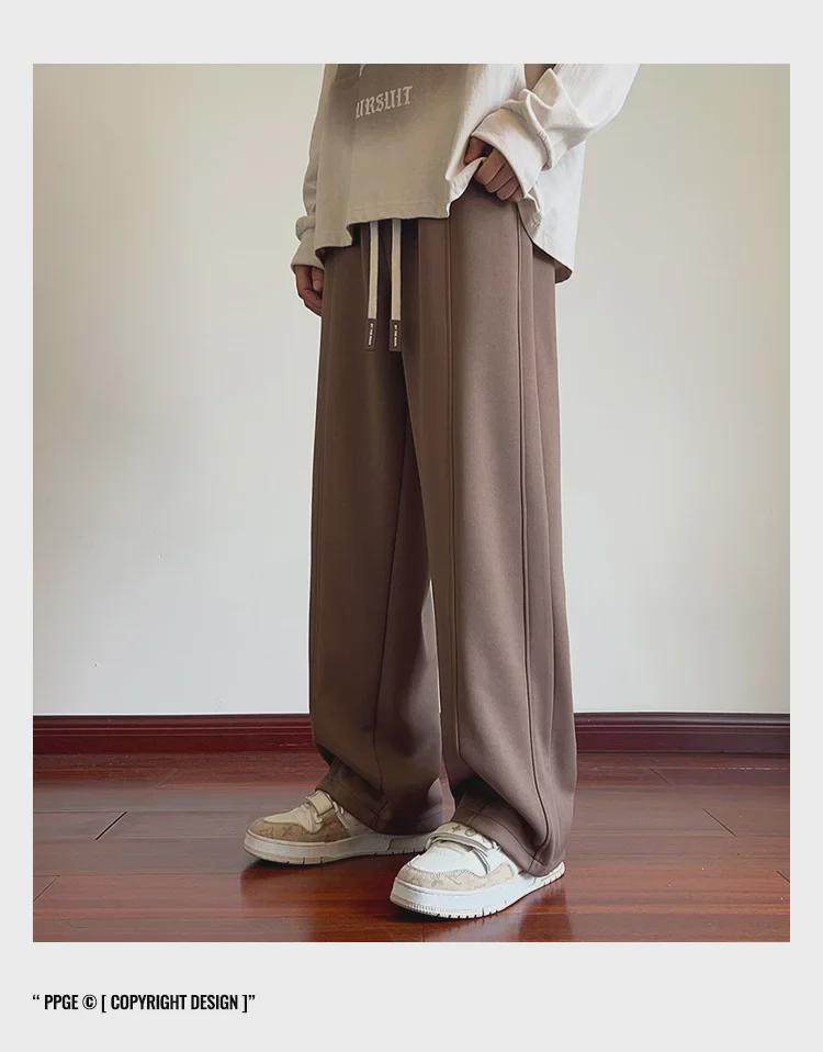 Men's Soft Velvet Wide-Leg Sweatpants: Versatile High Street Style for Autumn and Winter.