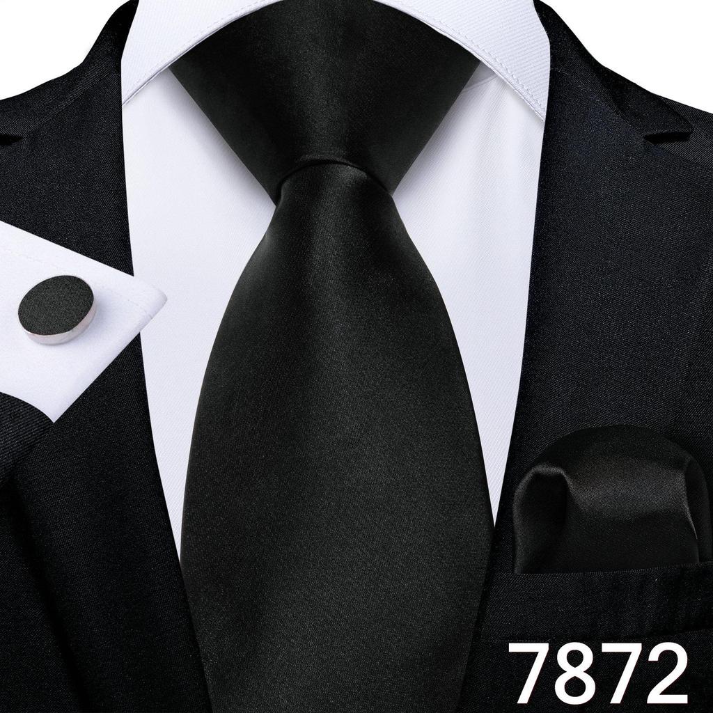 Мужской шелковый галстук в клетку, полосатый однотонный синий галстук, носовой платок, набор запонок, свадебный комплект