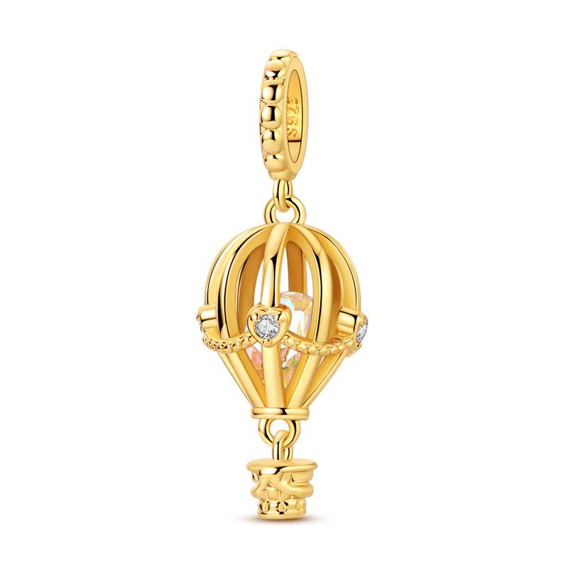 925 Silver Golden Series Charms Bead with CZ Zircon Whale Butterfly Sun Pendant for DIY Fashion Jewelry Bracelet