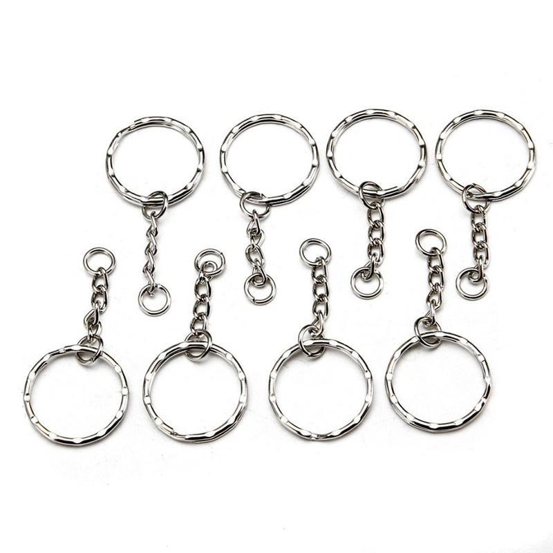 50pcs DIY 25mm Polished Keyring Keychain Split Ring Short Chain Key Rings
