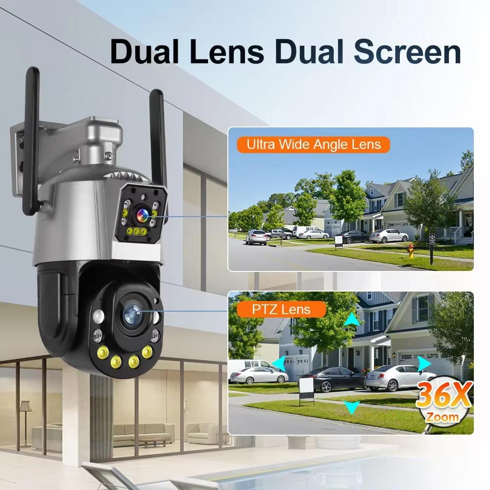 LS VISION Реальный 36-кратный оптический зум EU WiFi IP-камера для улицы 6 МП двойной объектив двойной экран PTZ обнаружение гуманоидов 2-стороннее аудио P2P камеры видеонаблюдения iCSee