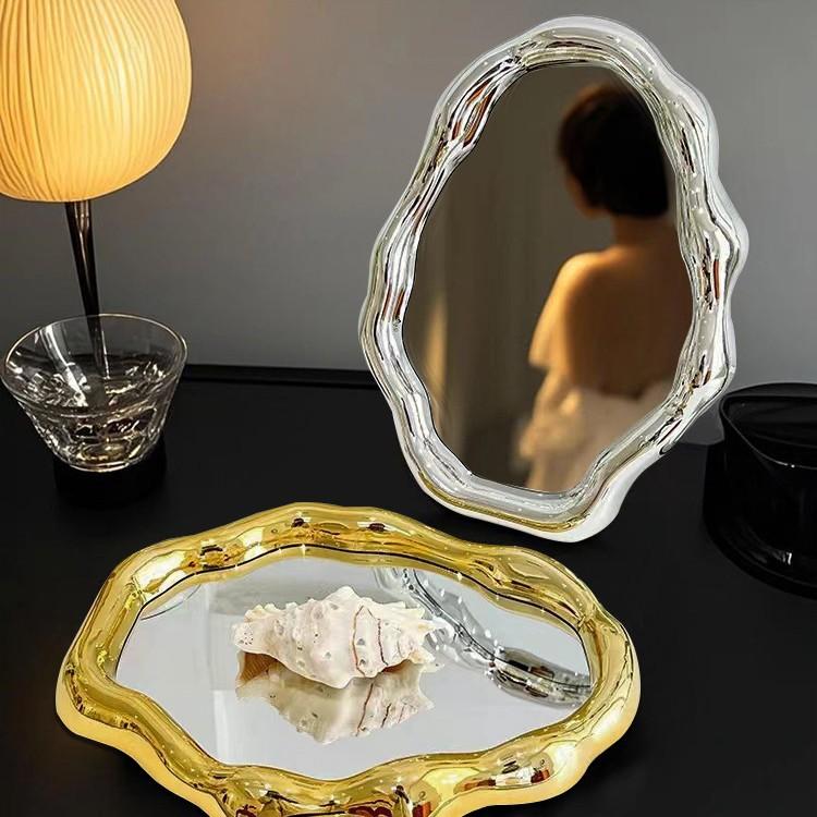 Зеркало для макияжа в скандинавском стиле, нестандартное зеркало для спальни, туалета, офиса, общежития, регулируемое настольное зеркало для эстетического косметического декора