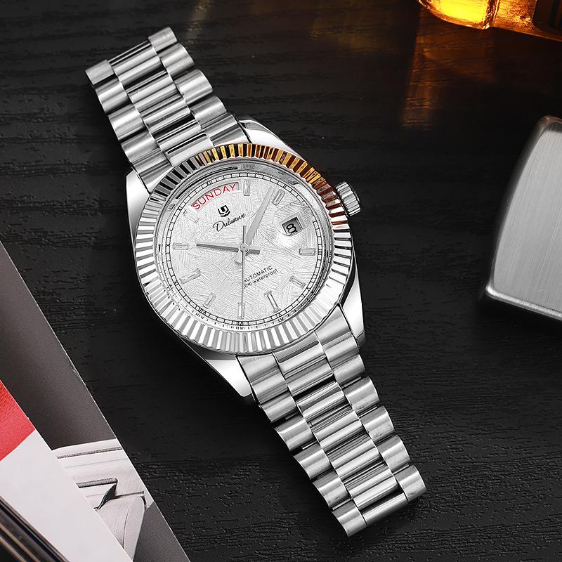 Durlanwei Белые Звездные Двойные Бревна Автоматические Мужские Деловые Модные Водонепроницаемые Часы