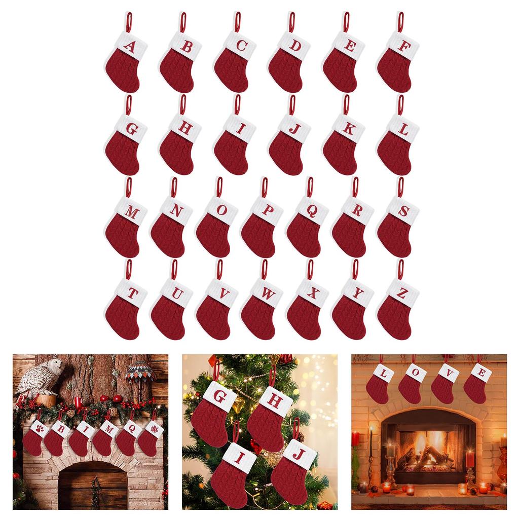 Christmas Stockings with Initials Small Embroidered Letter Knit Stocking Decorations for Family Holiday Tree Fireplace