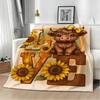 Cute Cartoon Highland Cow Throw Lightweight 240g Flannel Blanket Soft Skin-friendly for Summer Cooling