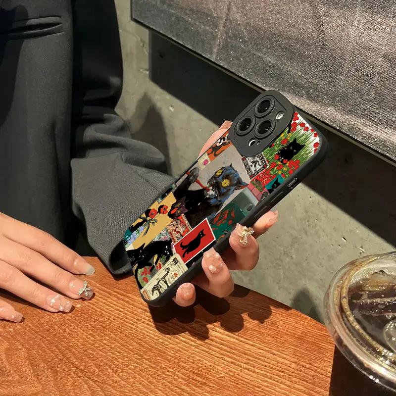 Чехол для телефона с абстрактным рисунком кота для iPhone 16e 16 15 14 13 12 11 Mini Pro Max X XR XSMax 8 7 6 6S Plus Мягкая силиконовая задняя крышка