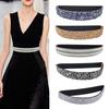 Women Belt Adjustable Elastic Band Shiny Rhinestone Wide Anti-slip Clothes Matching Anti-break Tight Waist Dress Waistband Clothes Accessory