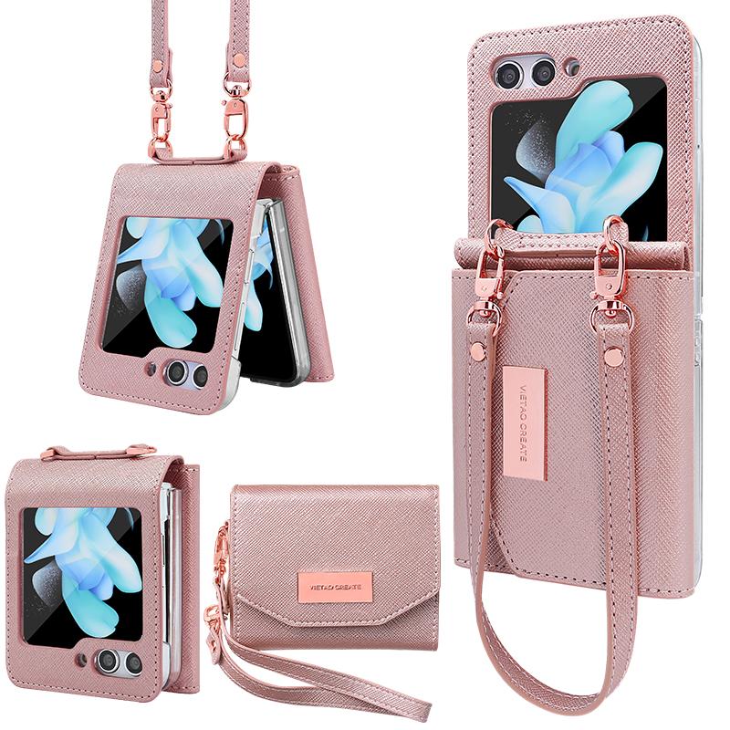 Кожаный чехол-кошелек с несколькими картами для Samsung Galaxy Z Flip 5 4 3 Flip4 Flip3 5G, сумка-кошелек, ремешок на руку, задняя крышка с ощущением кожи