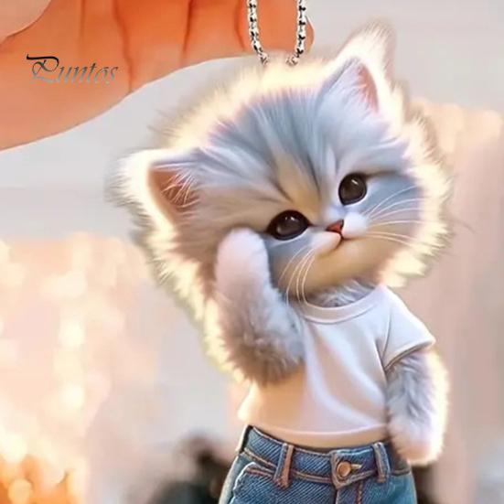 Мультяшный кот подвесное украшение для дома комнатная рождественская елка зеркало заднего вида автомобиля 2D плоский акриловый котенок человек подвесное украшение животное кулон