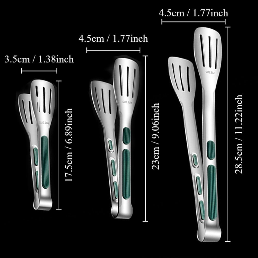 Stainless Steel Kitchen Tongs with Green Non-slip Handle Metal Tongs Practical Cooking Tongs  Home