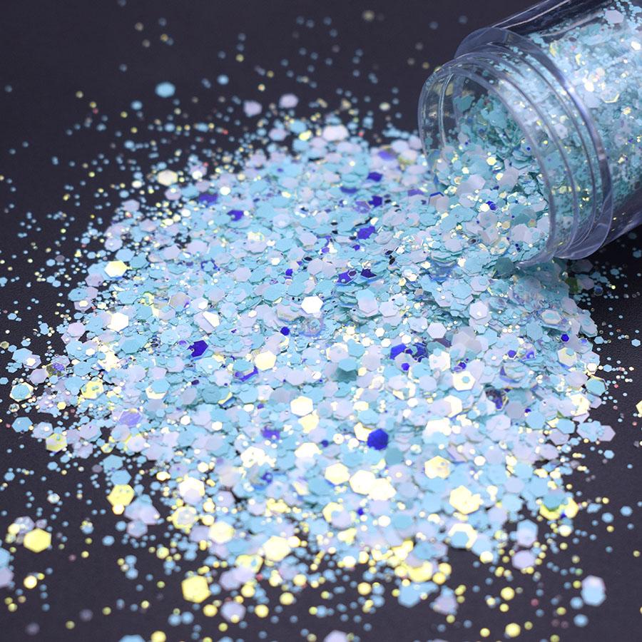 Opal White Cosmetic Polyester Glitter Hexagon Epoxy Resin Chunky Matte Glitter Mix for Snow Globe Tumbler Glitter