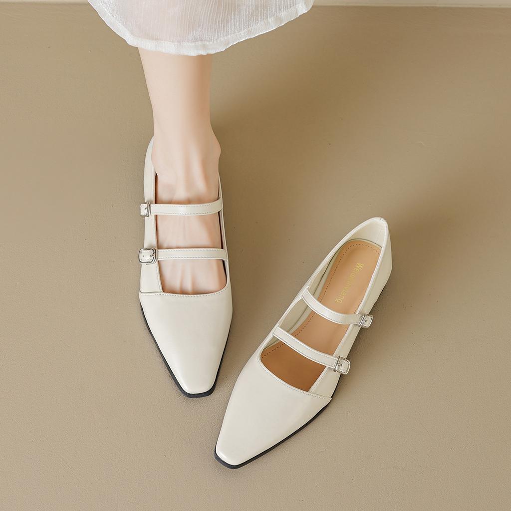 Weiwei Girl 6831-1 French Pointed Single Shoes Women's Flat Bottom with Mary Jane Shoes Shallow Mouth Korean Version Women's Shoes