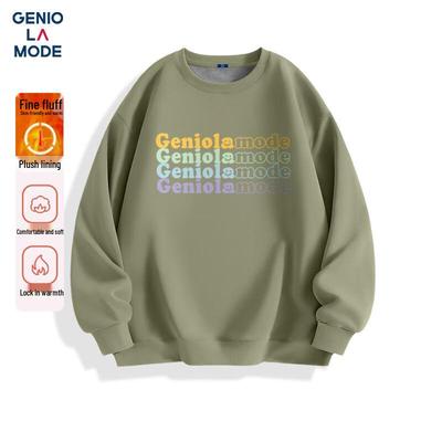 GENIOLAMODE Мужской свитшот с круглым вырезом и принтом на флисовой подкладке