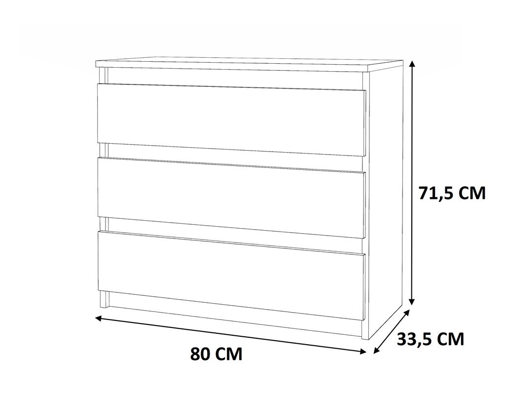 White Chest of Drawers 80 CM 3 S Vintage TV Cabinet Old Living Room Furniture
