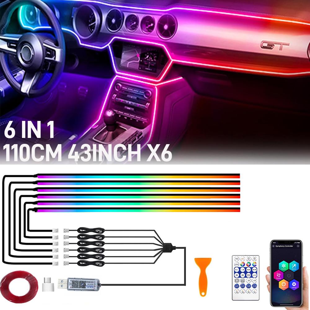 Цветная RGB светодиодная полоса для освещения салона автомобиля, акриловые атмосферные огни, неоновая подсветка панели приборов с USB, синхронизация с музыкой по ритму
