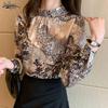 New Elegant Floral Blouse Women Casual Plus Size Stand Collar Female Shirts Long Sleeve Printing Ladies Clothing 13089