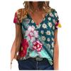 Летний топ с V-образным вырезом, с красочным 3D-принтом цветочного узора, модная повседневная женская футболка с коротким рукавом