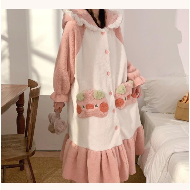 Милый комбинезон с капюшоном и животными, пушистый пижамный комплект, женский зимний фланелевый комбинезон, халат, ночная рубашка, розовая ночная рубашка с героями мультфильмов, домашняя одежда, подарок для пары