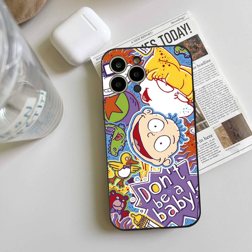 Cartoon Animation Rugrats Phone Case Black Silicone Soft Shell For IPhone 17 16 15 14 13 12 11 Air Pro Max Plus Hot Sale