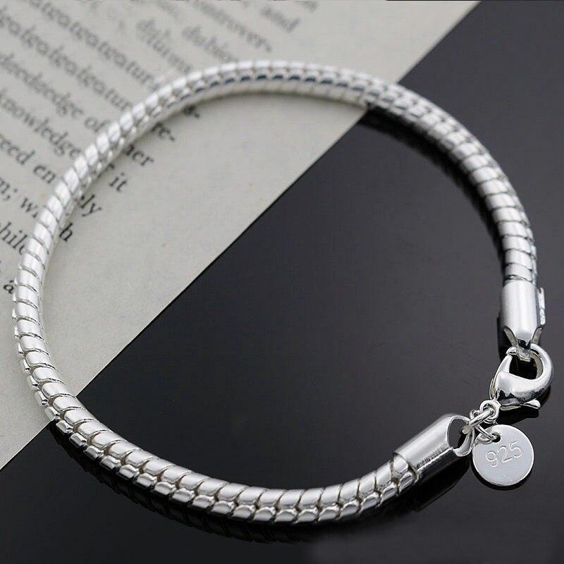 С удостоверениями настоящий тибетский серебряный браслет из змеиной кости для женщин и мужчин, классические гладкие/мягкие браслеты 3 мм 20 см Hb001