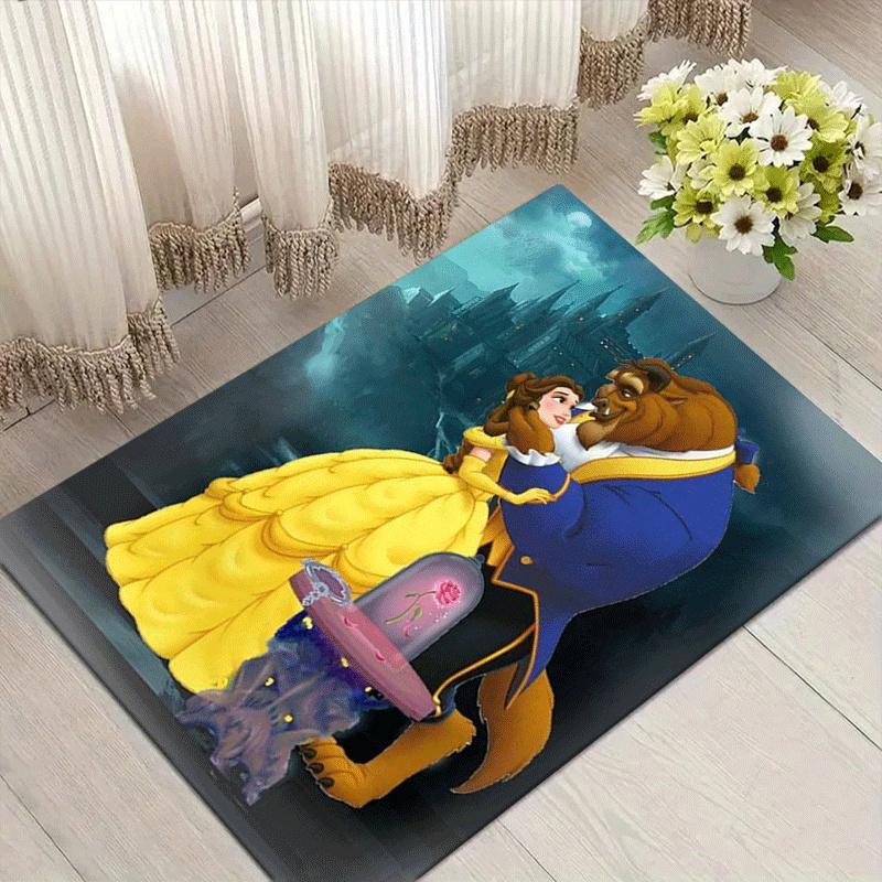 1pc Beauty and The Beast Pattern Area Rug Soft Flannel Floor Mat for Living Room,Office,Bedroom and Carpet,Sofa Coffee Table Floor Mat