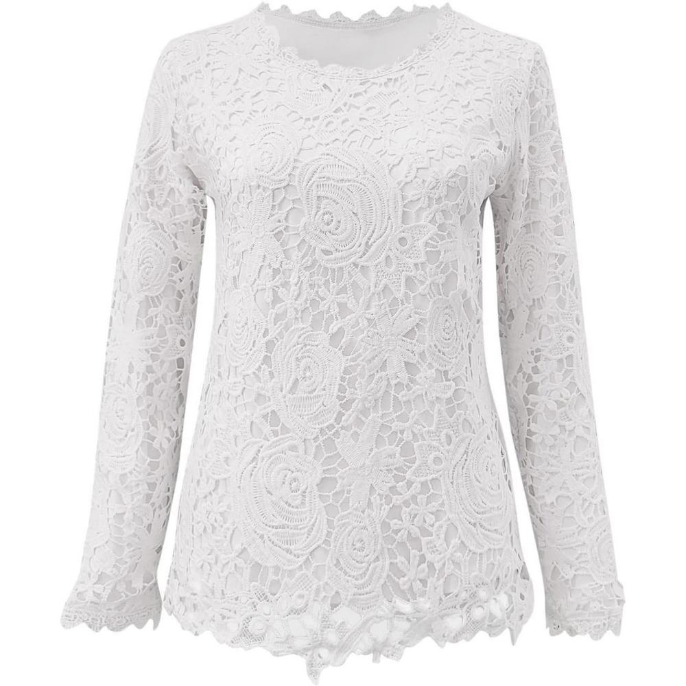 Tshirts Sleeve Long Tops Womens Lace Slim Fit Blouses Crewneck Tunic Tops Fall Shirt Loose Pullover Blouse