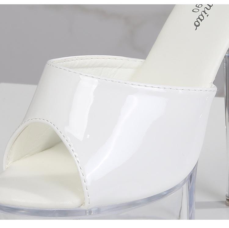 Женские босоножки на платформе, модные, для ночного клуба, высокий прозрачный каблук 13 см/15 см, лакированная кожа LFD-190-A76