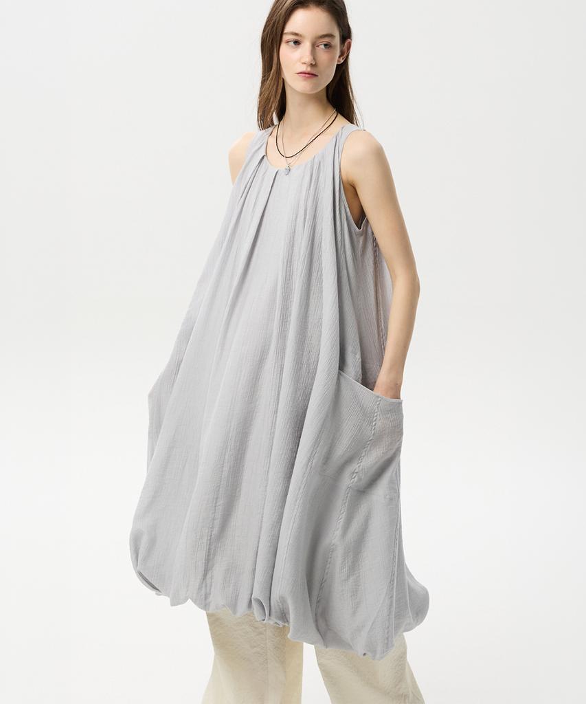 Mid And Row Balloon Sleeveless Dress(Grey)