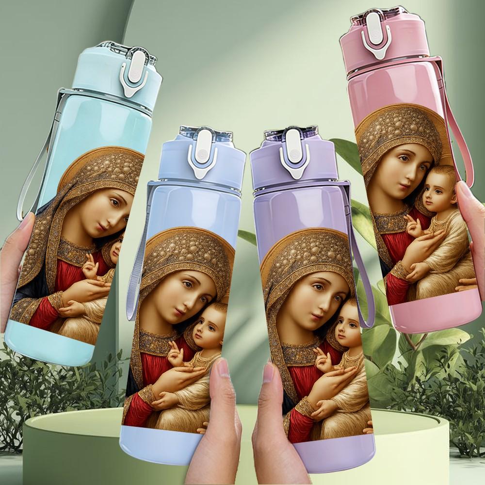 1PC Madonna And Child Religious Art Print 750ml Color Plastic Sports Water Bottle Leakproof Flip Straw Lid Suitable for Sports Office Home Use