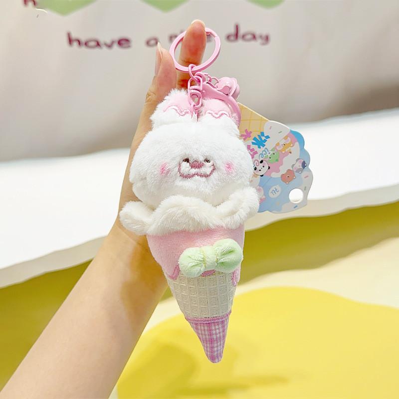 Colorful Ice Animal Cream Plush Keychain Featuring Adorable Fox Rabbit Otter Cat Bear And