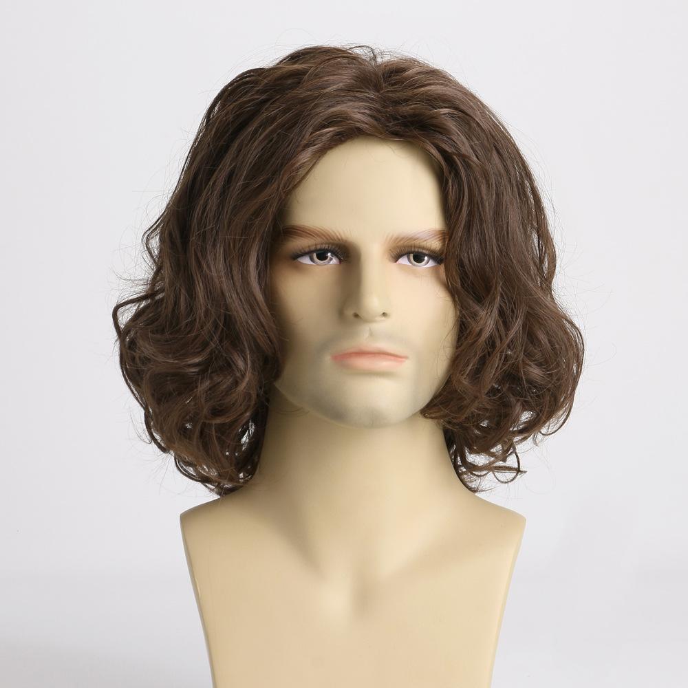 European and American Men's Vintage Fashion Front Lace Heat Resistant Short Curly Wig Daily Use Natural Looking Side Part Fluffy Wig for Men