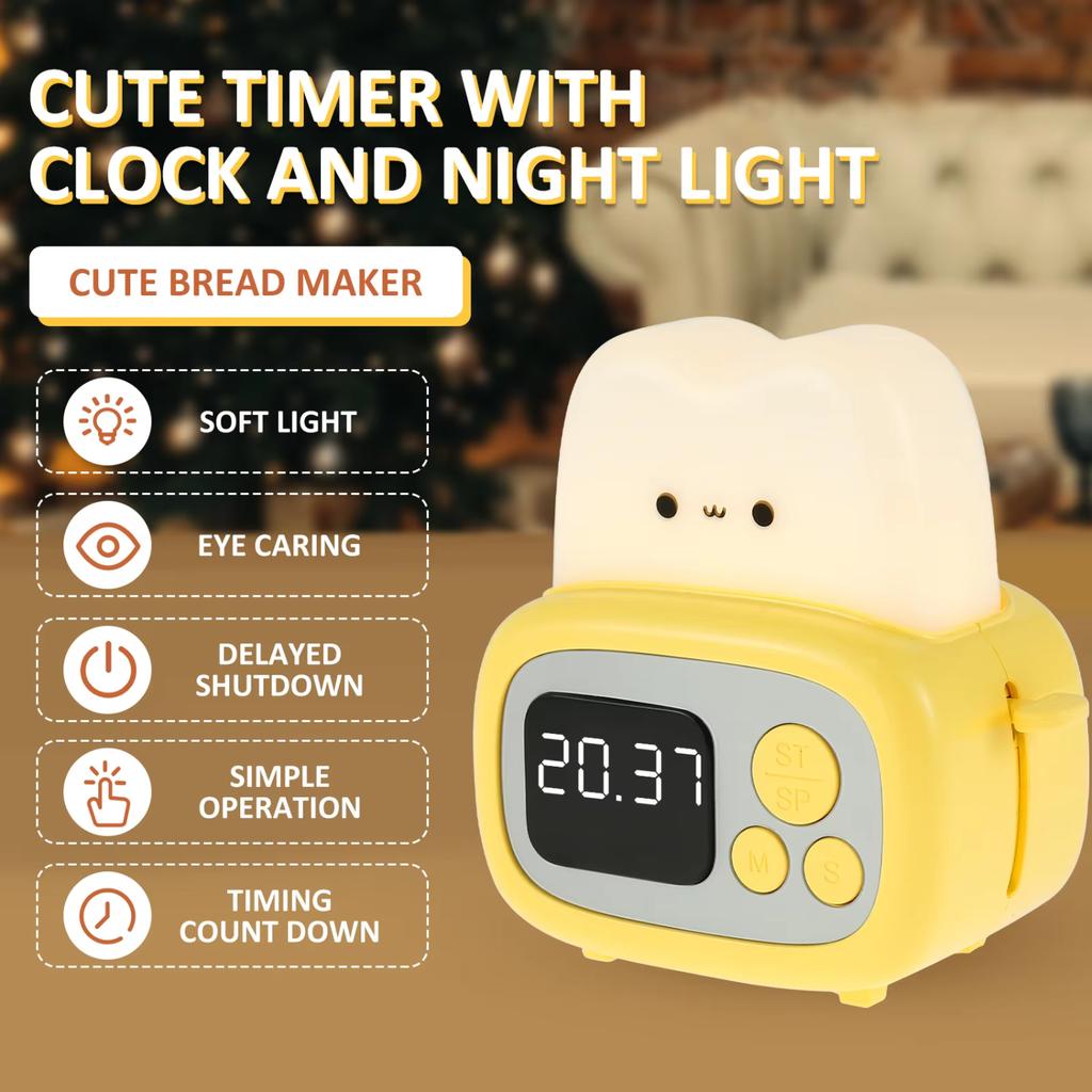 Kid Alarm Clock Night Light Digital Clock Wake Orologio Bedroom Bedside Timer Cute Luminous Bread Reminder Reloj
