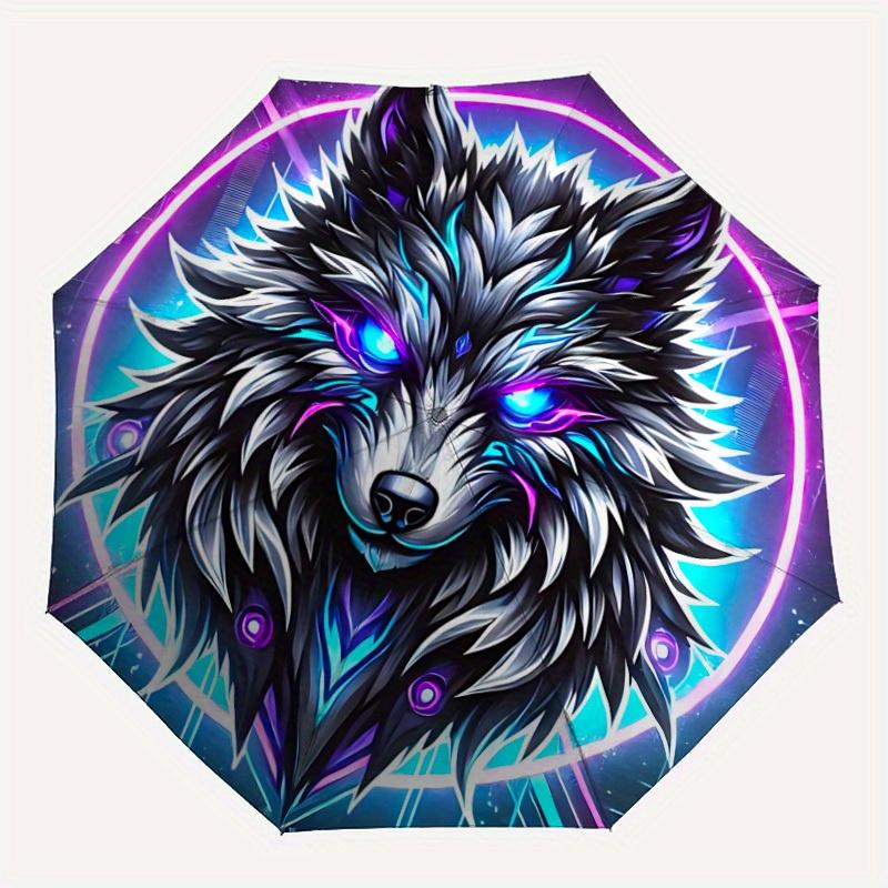 1pc Wolf Neon Automatic Umbrella High Quality Canopy, Portable Folding Umbrella with, Ideal Gift for - Travel 164
