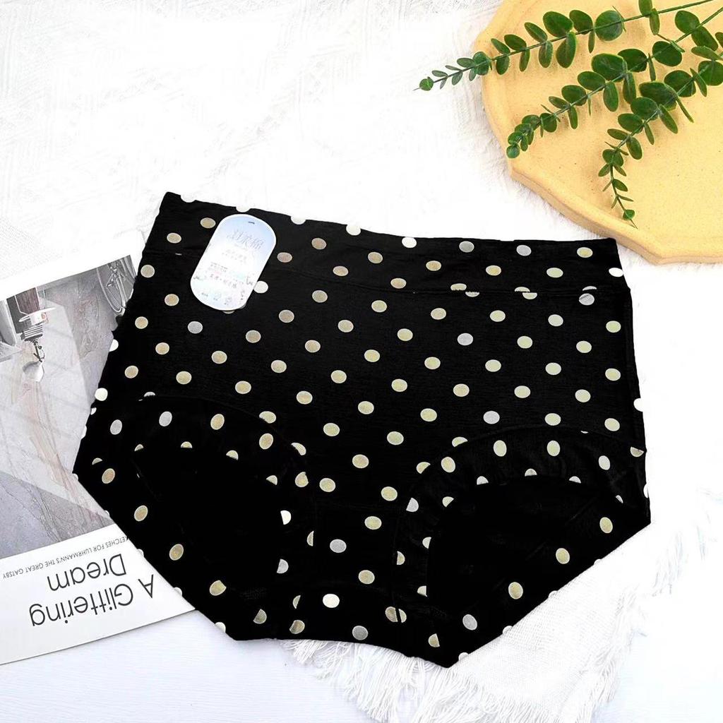 Modal Large Size Panties for Fat Lady Fashion Polka Dot Briefs High Waist Wide Leg Boyshorts Cotton Crotch Underpants