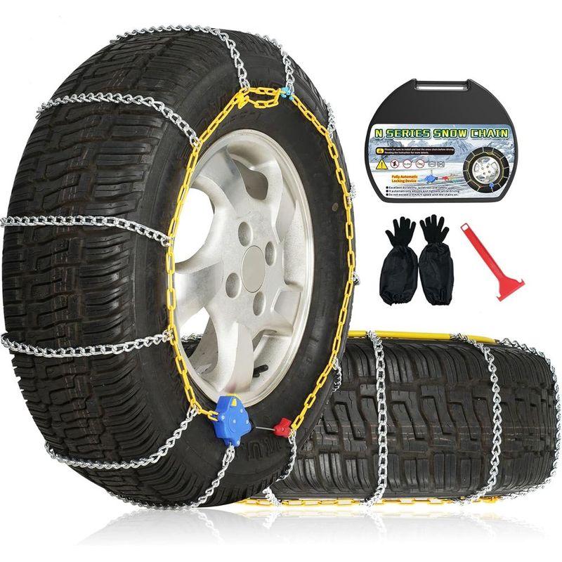 Auto Fixing Snow Chains, 2 x 12 mm, 30s Quick Installation of Tire Chains with Automatic Tensioner, Universal Emergency Tire Tra