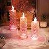 LED Candle Lights Romantic Rose Shadow Flameless Candles Lamp Elegant Crystal-like Pillar Candles for Home Decor Wedding Anniversary