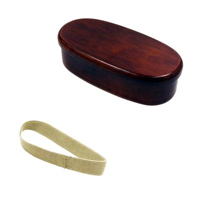 Деревянная полая овальная лакированная коробка для ланча 1 с бонусным ланчем, большая, с бежевой лентой в комплекте, (Вереск), Ярус, Разделители, Полоса,
