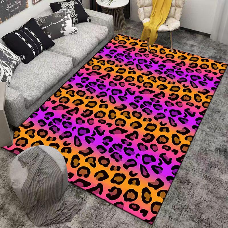 Colorful Leopard Print Carpet with Gradient Orange and Purple Background Design Suitable for use as an anti-slip for room and bedroom sofas