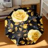1 Open/Close Flower Umbrella with Yellow Rose Print on Black - Folding/Unfolding, Portable Compact Umbrella Suitable for Trave
