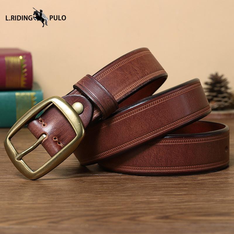 Мужской ретро кожаный ремень с пряжкой-штифтом из натуральной кожи и из коровьей кожи высшего слоя, модный корейский стиль, медная пряжка, брючный ремень