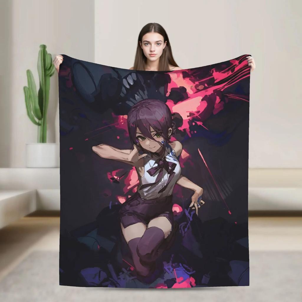 ChainsawsMan Reze Fleece Blanket  Soft Warm Anime Movie Throw Blanket for Home Living Room Dorm Gift