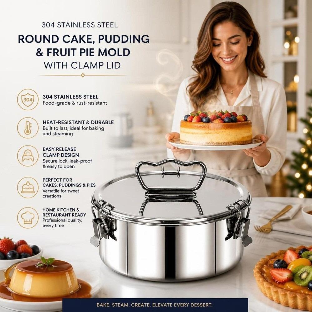 with Lid Cake Baking Flan Mold Pot Stainless Steel Pudding Cake Mold Durable Flan Pan Mold Kitchen