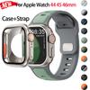Чехол для ПК+силиконовый ремешок для Apple Watch Series 11 10 9 8 7 6 SE3, противоударная жесткая крышка, спортивный ремешок для Iwatch 44 мм 45 мм 46 мм, бампер