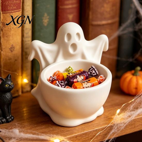 Creative Desk Storage Ornament 3D Printed Ghost Candy Bowl for Halloween Party Decorations, Multi-functional Desktop Cute Supplies Organizer Trinkets