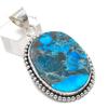 Tibetan Turquoise Gemstone 925 Sterling Silver Jewelry Pendant 2.05"