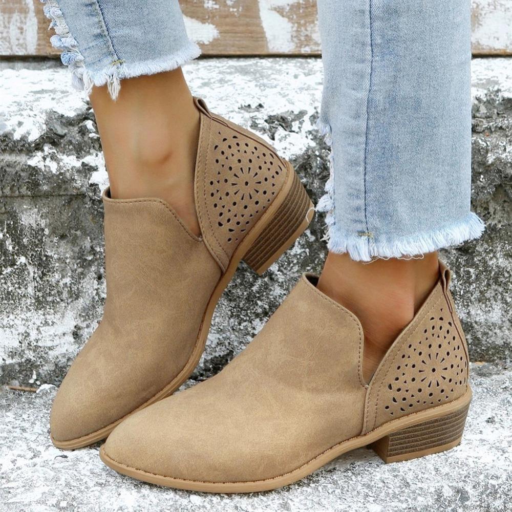 Женские ботильоны с V-образным вырезом до щиколотки, туфли с массивным каблуком и острым носком с вырезами, женская обувь