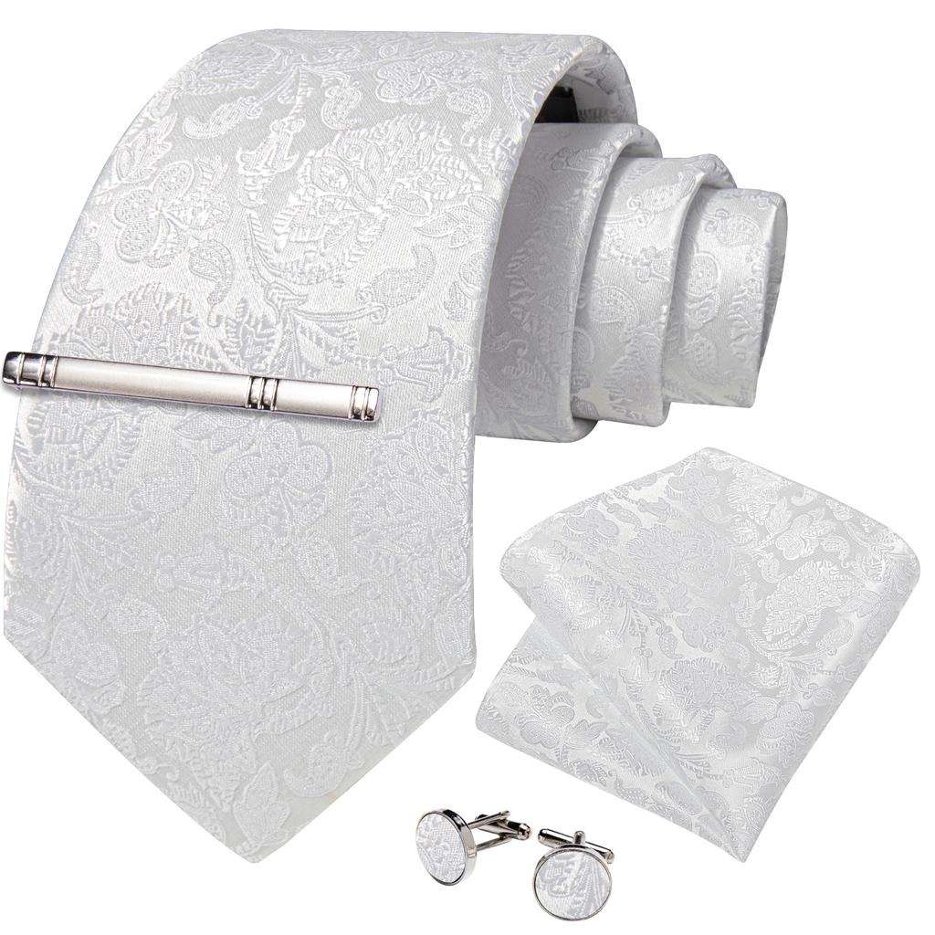 Men's Tie Silk Paisley Classic Wedding Necktie and Pocket Square Cufflinks Set